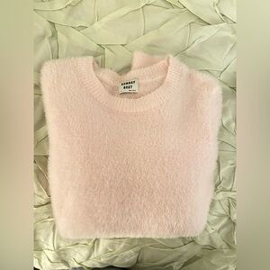 Aritzia Sunday Best Chenille Pink Ribbed Neck Sweater Size Small